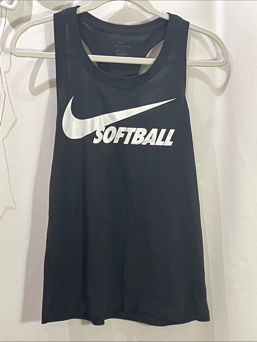 Nike Black Tank with White Softball Swoosh